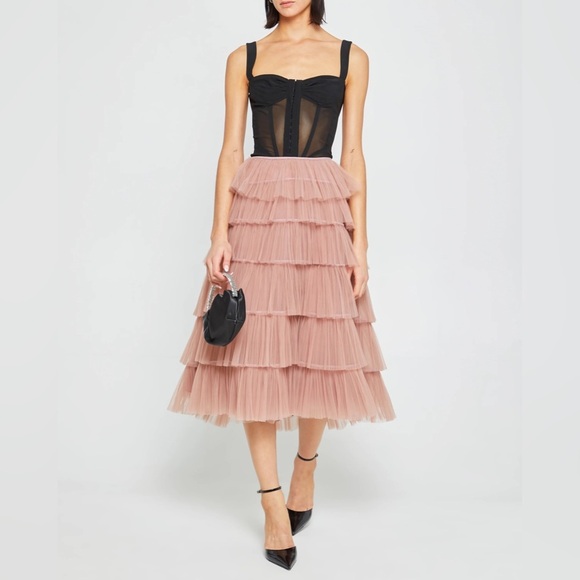Few Moda o.p.t Ricci Tiered Tulle Midi Skirt - Size XL - Dusty Pink - NWT - Picture 9 of 10